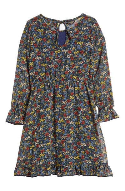 Ava & Yelly Kids' Floral Long Sleeve Tiered Dress In Blue Multi