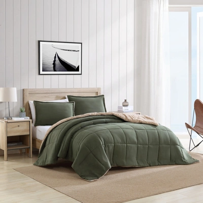 NAUTICA BECKETT GREEN FULL/QUEEN REVERSIBLE COMFORTER & SHAM SET 