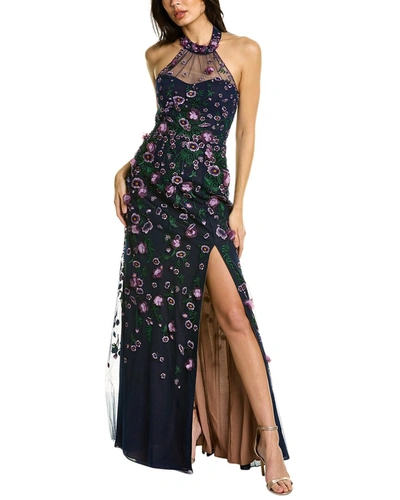 Shop Marchesa Notte Floral Embroidered Gown In Purple