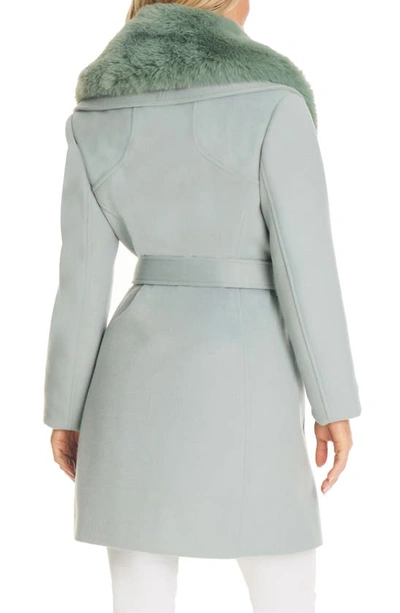 Vince Camuto Double Breasted Coat With Removable Faux Fur Collar In Mint