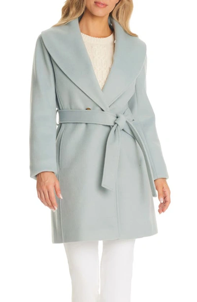 Vince Camuto Double Breasted Coat With Removable Faux Fur Collar In Mint