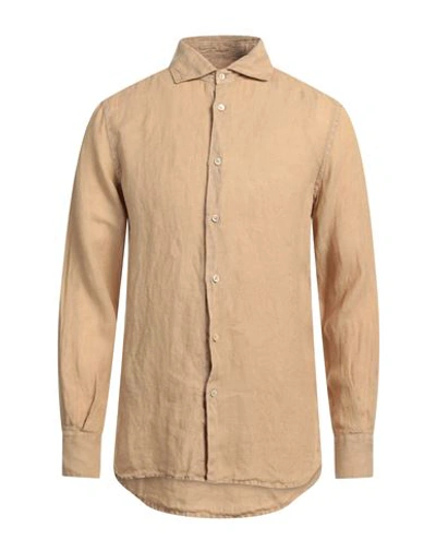 Shop Glanshirt Man Shirt Camel Size 16 ½ Linen In Beige