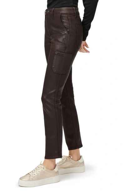 Shop Paige Jolie Coated Slim Straight Leg Cargo Pants In Chicory Coffee Luxe Coating