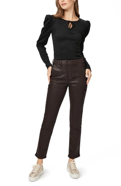 Shop Paige Jolie Coated Slim Straight Leg Cargo Pants In Chicory Coffee Luxe Coating