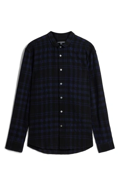 Shop John Varvatos Orchard Textured Plaid Button-up Shirt In Blue Black