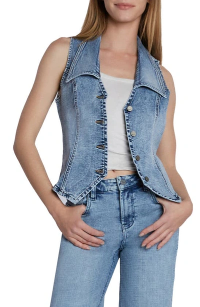 Shop Wash Lab Denim Willa Denim Waistcoat In Clean Blue