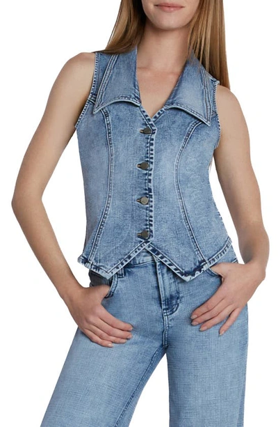 Shop Wash Lab Denim Willa Denim Waistcoat In Clean Blue