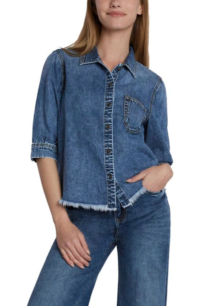 Wash Lab Denim Everyday Fray Hem Denim Shirt In Rebecca Blue