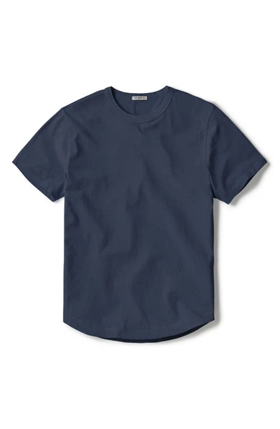 Shop Buck Mason Curve Hem Cotton Slub T-shirt In Mid Night