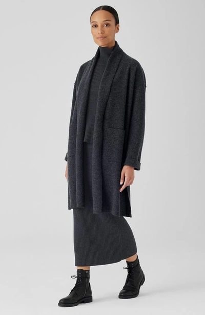 Shop Eileen Fisher Shawl Collar Wool Coat In Charcoal