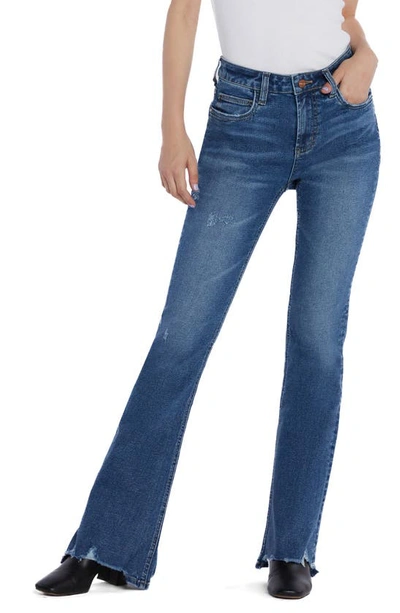 Shop Hint Of Blu Distressed High Waist Flare Jeans In Resort Blue