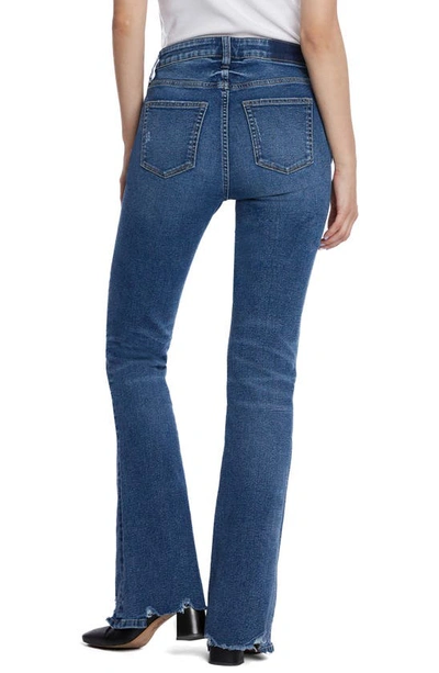 Hint Of Blu Chewed Mid Rise Flare Jeans In Resort Blue