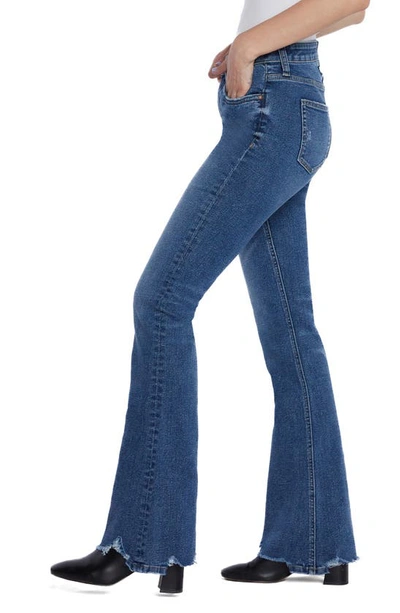 Hint Of Blu Chewed Mid Rise Flare Jeans In Resort Blue