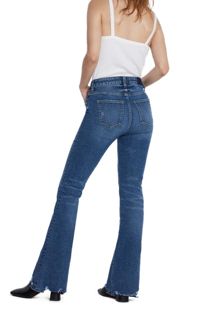 Hint Of Blu Chewed Mid Rise Flare Jeans In Resort Blue
