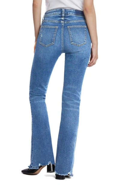 Hint Of Blu Chewed Mid Rise Flare Jeans In Steel Blue