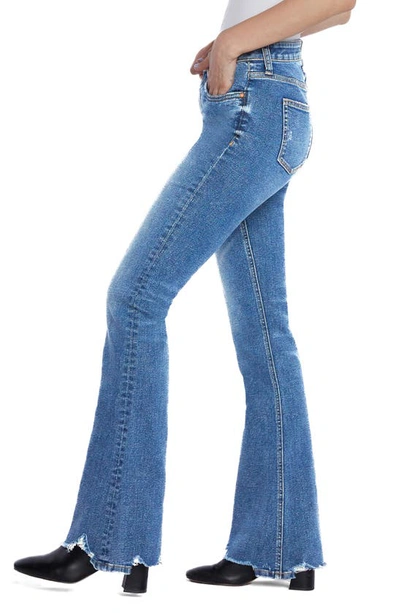 Hint Of Blu Chewed Mid Rise Flare Jeans In Steel Blue