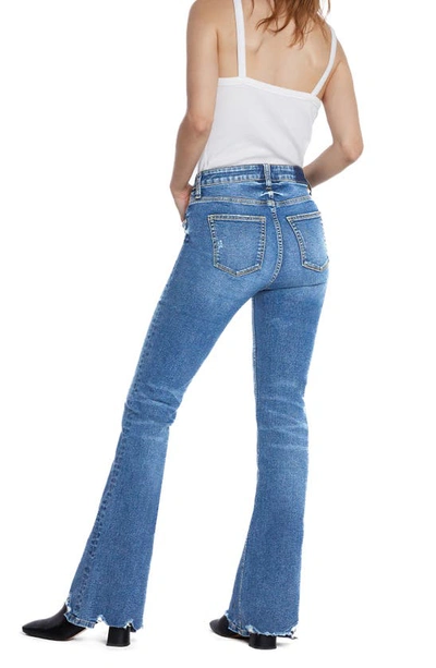 Hint Of Blu Chewed Mid Rise Flare Jeans In Steel Blue