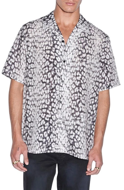 Shop Ksubi White Noise Leopard Print Resort Short Sleeve Button-up Shirt In Grey