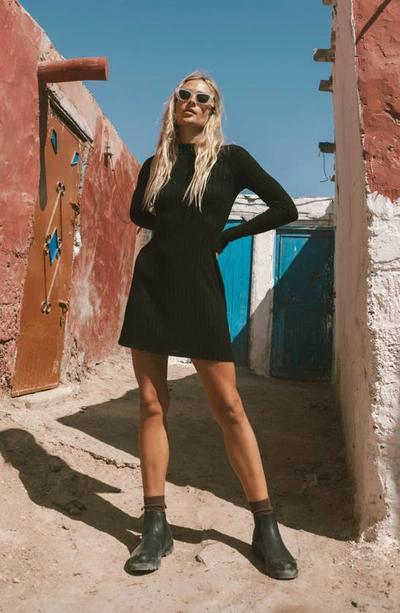 Billabong Everleigh Mock Neck Long Sleeve Sweater Dress In Black Pebble