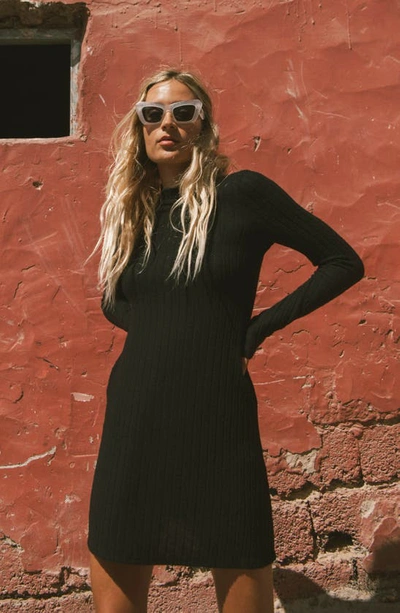 Billabong Everleigh Mock Neck Long Sleeve Sweater Dress In Black Pebble