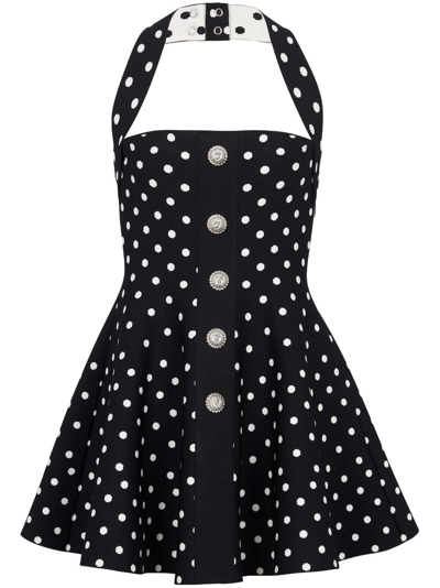 Shop Balmain Polka-dot Jacquard Minidress In 黑色