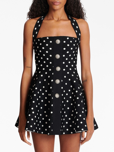 Shop Balmain Polka-dot Jacquard Minidress In 黑色