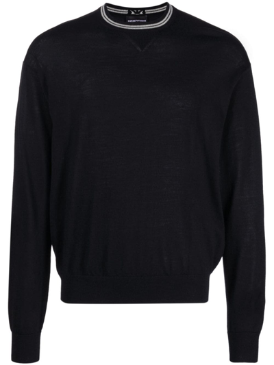 Shop Emporio Armani Logo Intarsia-knit Cotton Jumper In 黑色