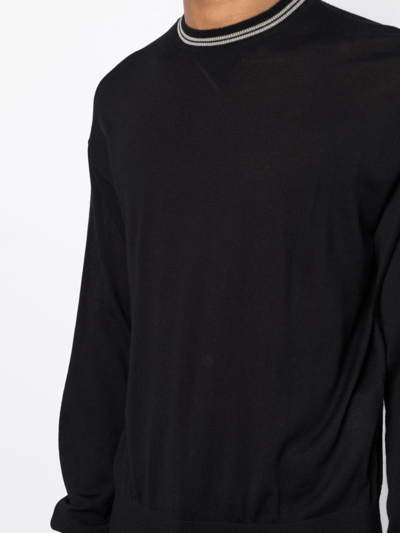 Shop Emporio Armani Logo Intarsia-knit Cotton Jumper In 黑色