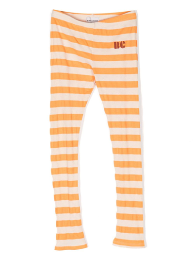 Shop Bobo Choses Logo-print Striped Ribbed Leggings In 黄色