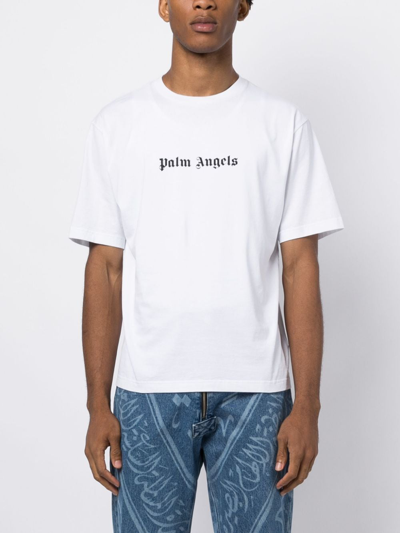Shop Palm Angels Logo-print Cotton T-shirt In 白色