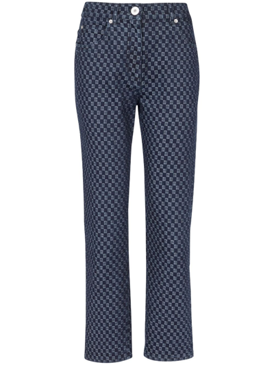 Shop Balmain Monogram-print Straight-leg Jeans In Blue