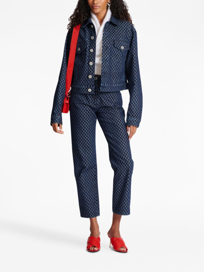 Balmain Monogram Check Jacquard Denim Jacket In 蓝色