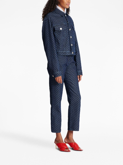Balmain Monogram Check Jacquard Denim Jacket In 蓝色