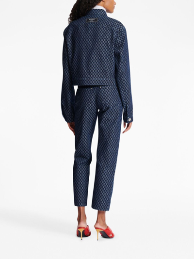 Balmain Monogram Check Jacquard Denim Jacket In 蓝色