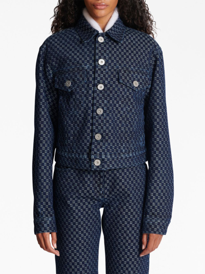 Balmain Monogram Check Jacquard Denim Jacket In 蓝色