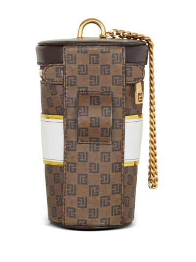 Shop Balmain Coffee Cup Minaudière Clutch Bag In 褐色