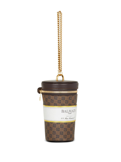 Shop Balmain Coffee Cup Minaudière Clutch Bag In 褐色