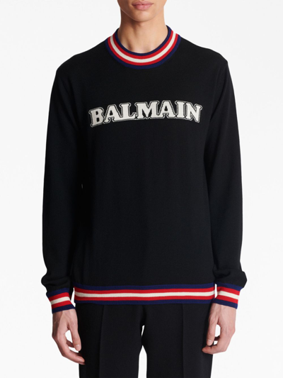 Shop Balmain Logo-jacquard Merino Jumper In 黑色
