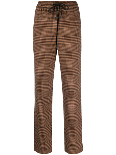 Shop Essentiel Antwerp Eosha Drawstring-waistband Checked Trousers In 褐色