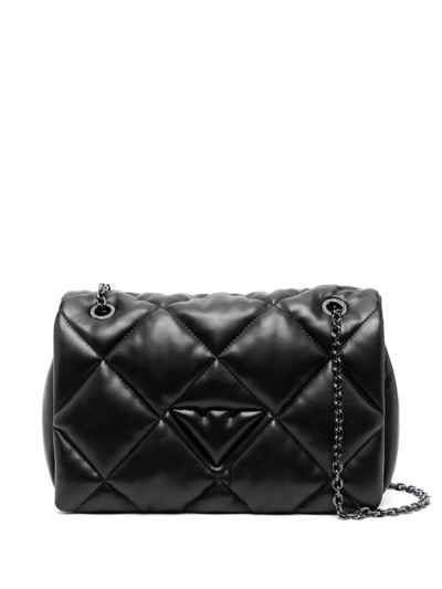 Shop Emporio Armani Logo-charm Quilted Shoulder Bag In 黑色