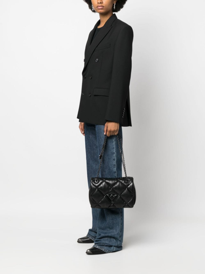 Shop Emporio Armani Logo-charm Quilted Shoulder Bag In 黑色