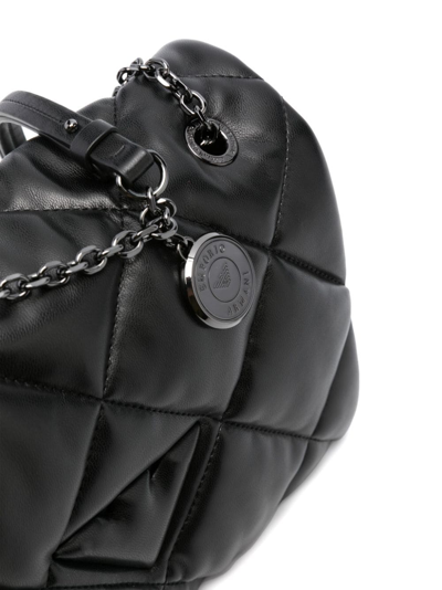 Shop Emporio Armani Logo-charm Quilted Shoulder Bag In 黑色