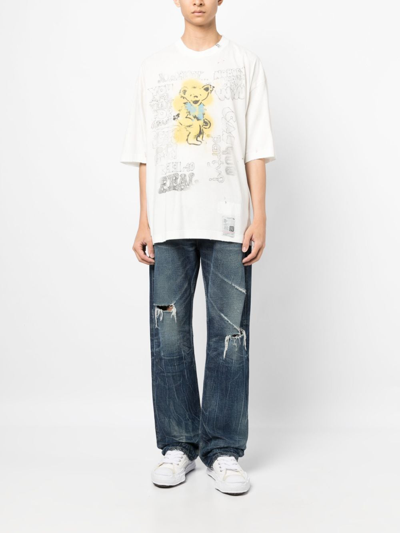 Shop Miharayasuhiro Distressed-finish Cotton T-shirt In 白色