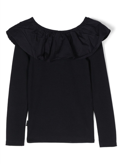 Shop Molo Renate Ruffle-collar T-shirt In 黑色