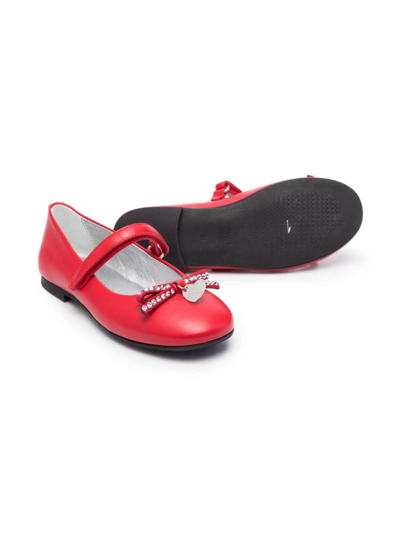 Shop Monnalisa Crystal-embellished Bow Ballerina Shoes In Red