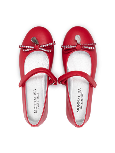 Shop Monnalisa Crystal-embellished Bow Ballerina Shoes In Red