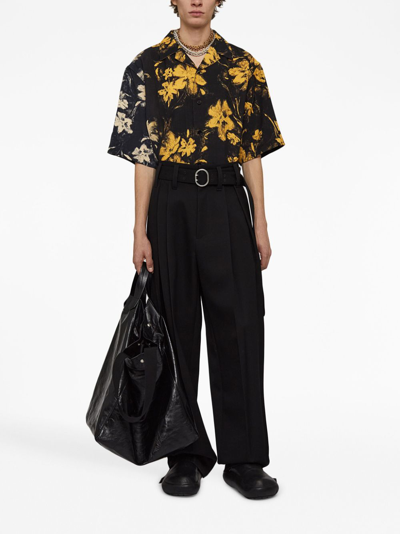 Shop Jil Sander Floral-print Cotton Shirt In 黑色