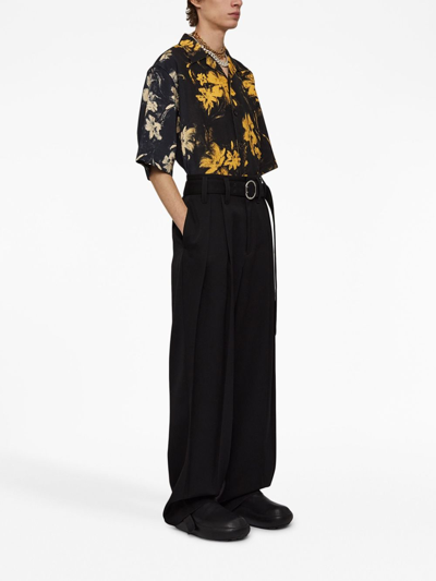 Shop Jil Sander Floral-print Cotton Shirt In 黑色