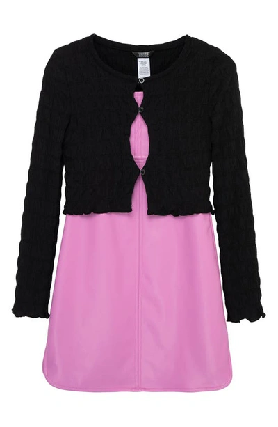 Shop Truce Kids' Faux Leather Dress & Smocked Cardigan Set In Pink