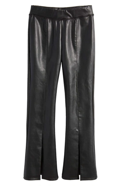 Shop Truce Kids' Slit Hem Faux Leather Flare Pants In Black